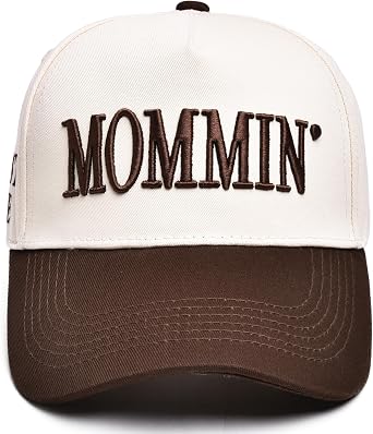 Womens Mommin Trucker Hat Vintage Two-Tone Ponytail Baseball Cap, Embroidered Adjustable Hat, Great Gift for Mom & Women