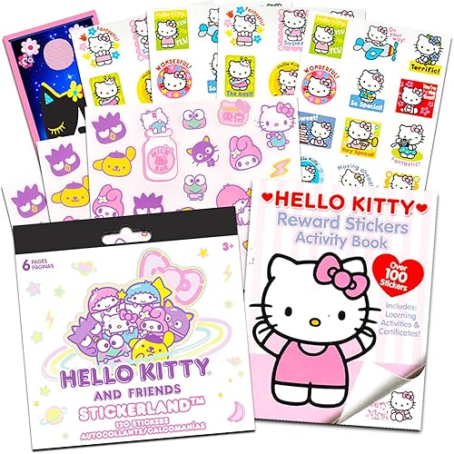 Hello Sanrio Juego de libros de calcomanías de gatito para niños, adultos, paquete de 3 piezas con más de 200 calcomanías de Hello Kitty y más (10
