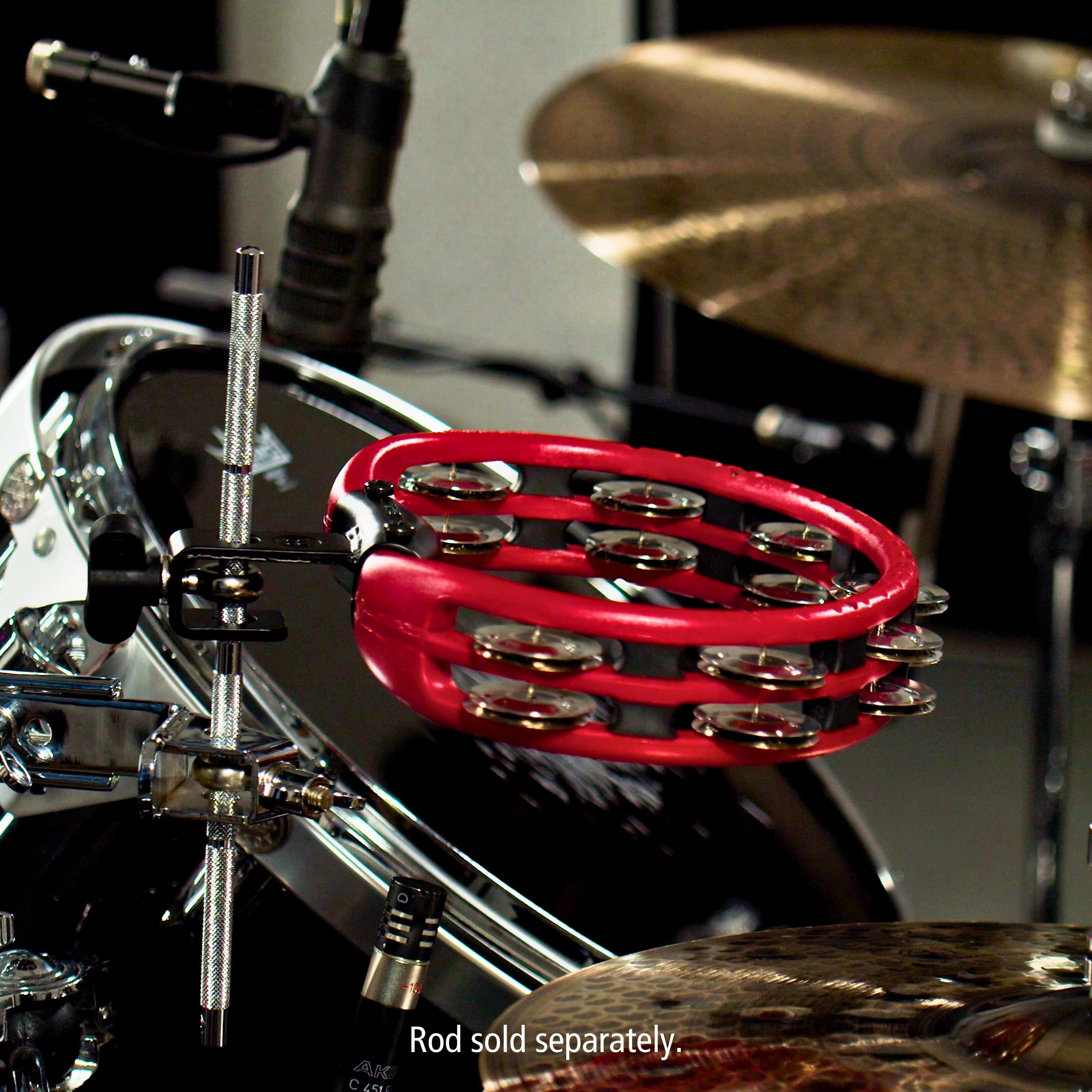 Meinl Percussion Traditional Mountable Tambourine, Rot (TMT2R) | Tamburin mit 2 Reihen Jingles, mit Halterung, ABS Kunststoff und Stahl