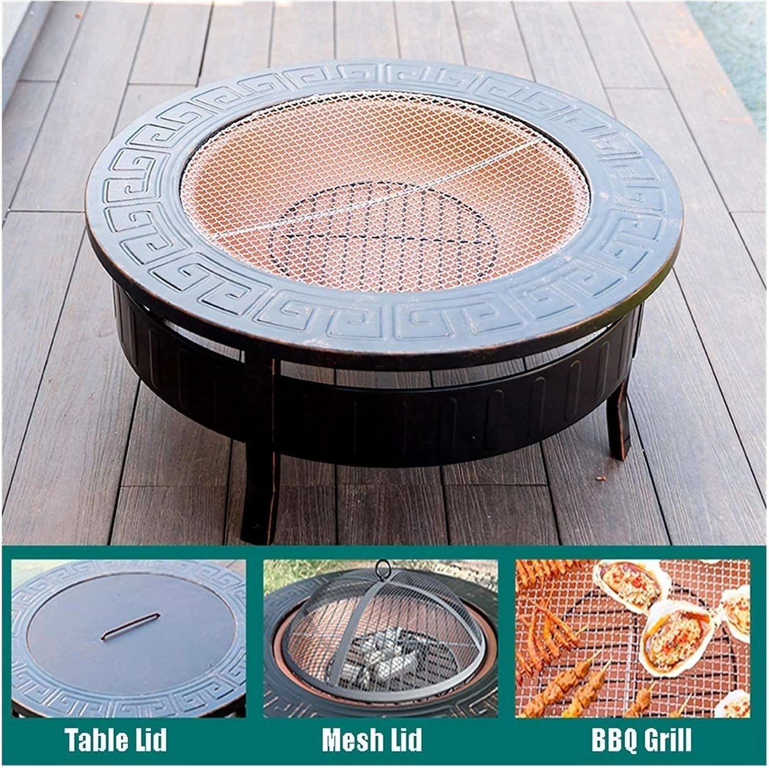 Garden Fire Pit Grill Bowl Grill Barbecue Rack Fire Pits Outdoor Outdoor Fire Pit Grill, Party BBQ with Cooking Grate, Backyard Patio Fire Pit