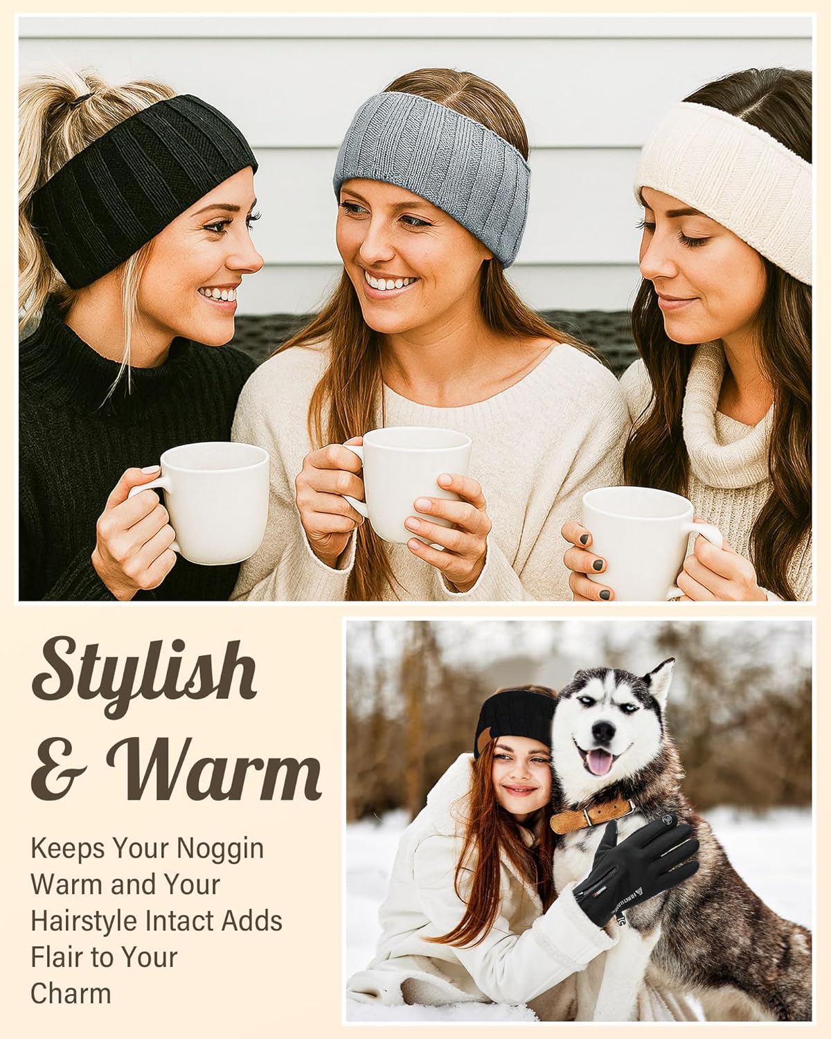 JaGely 6 Pieces Winter Headbands and Glove Set Warm Gift Fleece Lined Ear Muff Touchscreen Waterproof Running Glove Women Man - Image 5