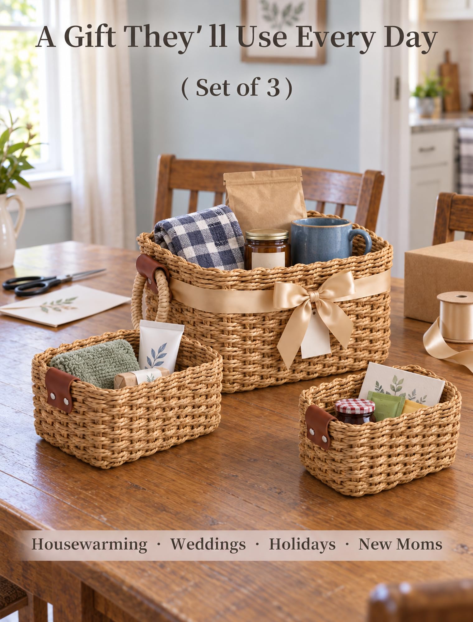 Small Wicker Baskets - 3 Pack for Shelves -7 Small Wicker Baskets - 3 Pack for Shelves -7
