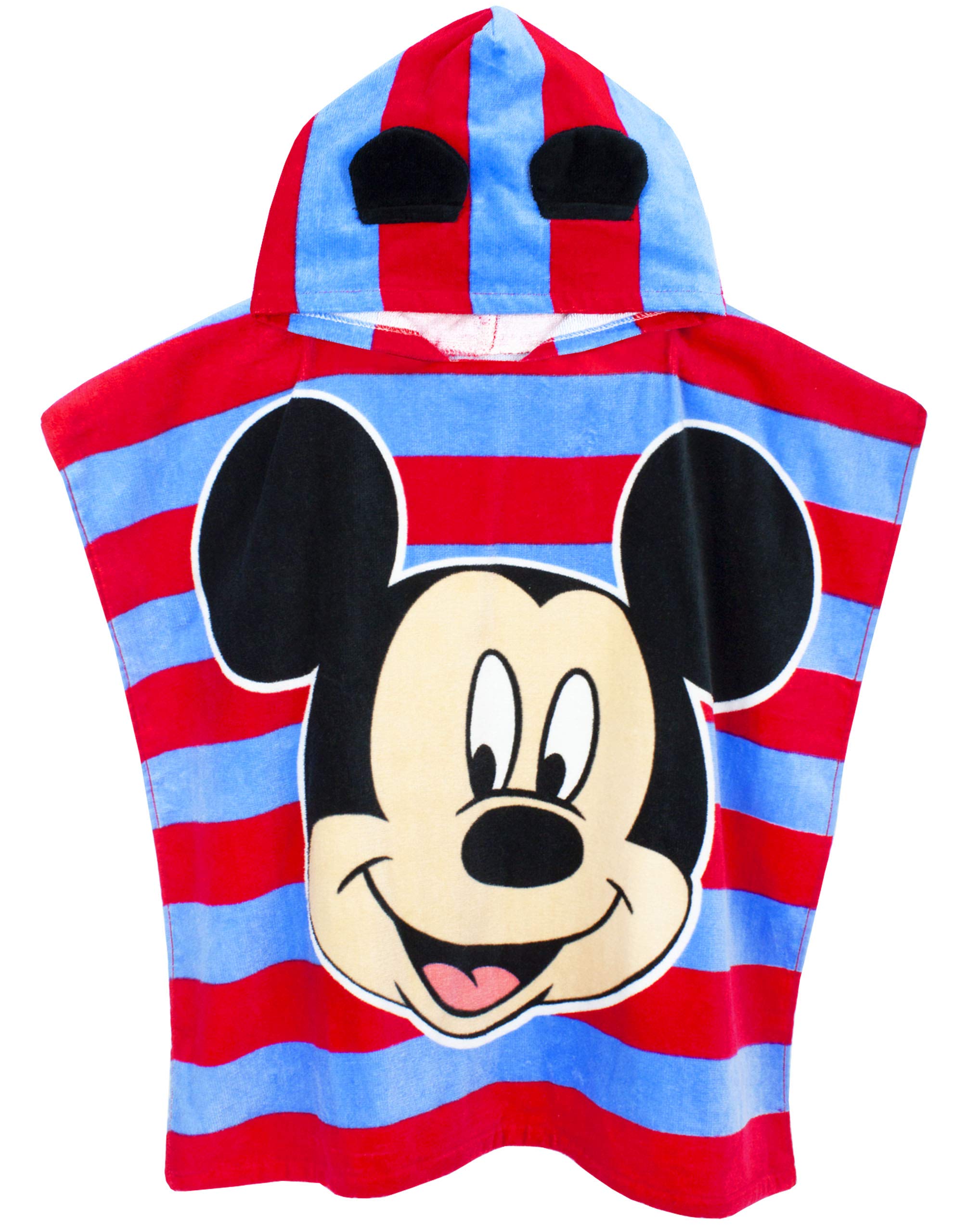 Disney Mickey Mouse 3D Ears Poncho Towel for Kids | OneSize Hooded Bath Towelling for Girls and Boys | Beach Swim Cover Up for Children and Toddlers Blue