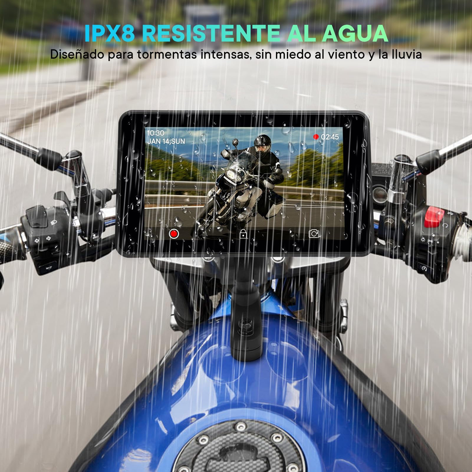 Pantalla Carplay Moto 5'' Impermeable IPX8, Navegador GPS con Carplay y Android Auto, Bluetooth 5.0, Cámara Frontal y Trasera 1080P para Moto