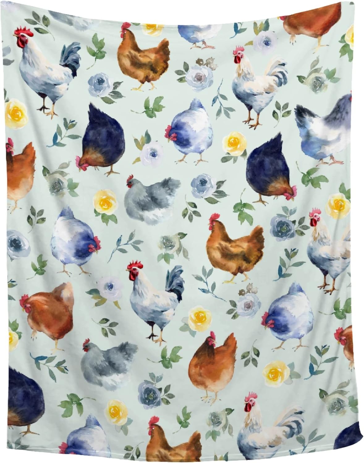 Floral Chickens Throw Blanket,Super Soft Flannel Blankets