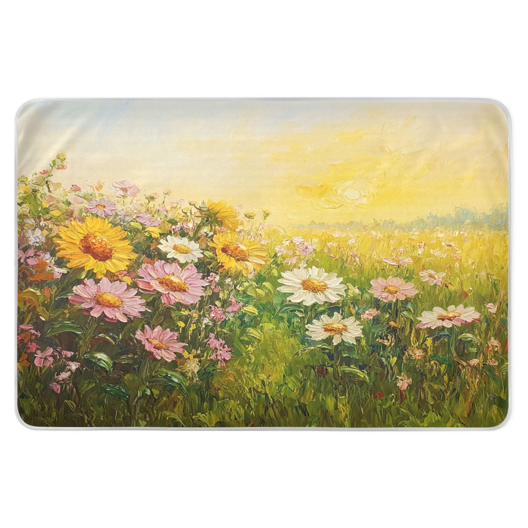 Takiito Oil Painting of Sunflowers Bed Pad Reusable Bed Underpad Washable Waterproof Leak-Proof Quick Dry Incontinence Pee Pad for Toddlers Kids Adults Pets 34x52 in