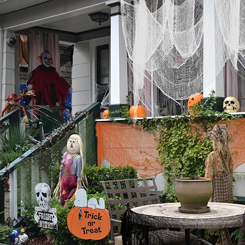 Miniatura 4 de Juego de 5 telas de gasa espeluznante de Halloween, tapiz de gasa verde aterrador de Halloween para interiores y exteriores, decoraciones Verde