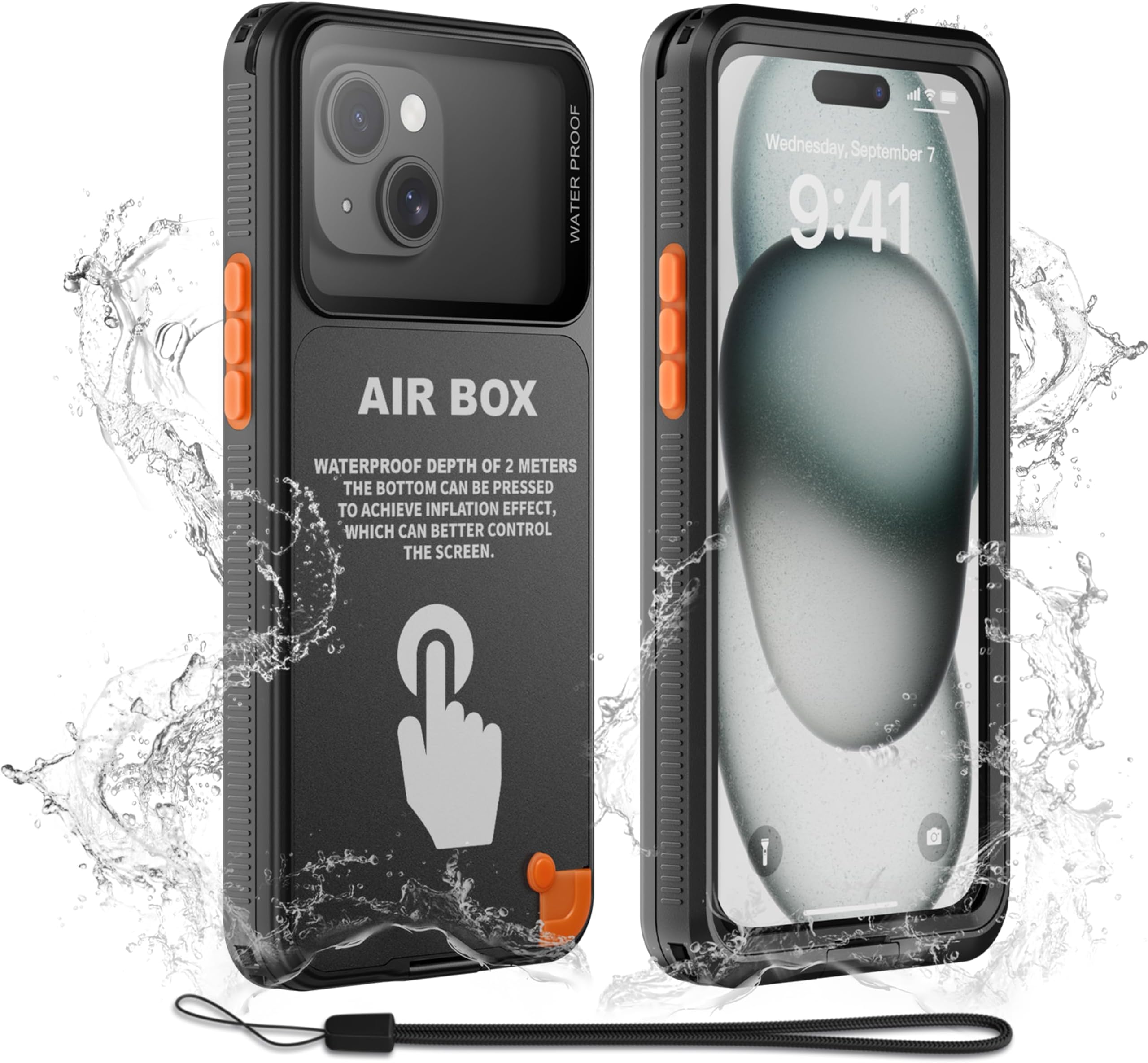 Waterproof Case for iPhone, Underwater Snorkeling Diving Phone Case for iPhone 15 14 13 12 /15Pro 14Pro 13Pro 12Pro, HD Underwater Photography Snorkeling Case Travel Essentials Black