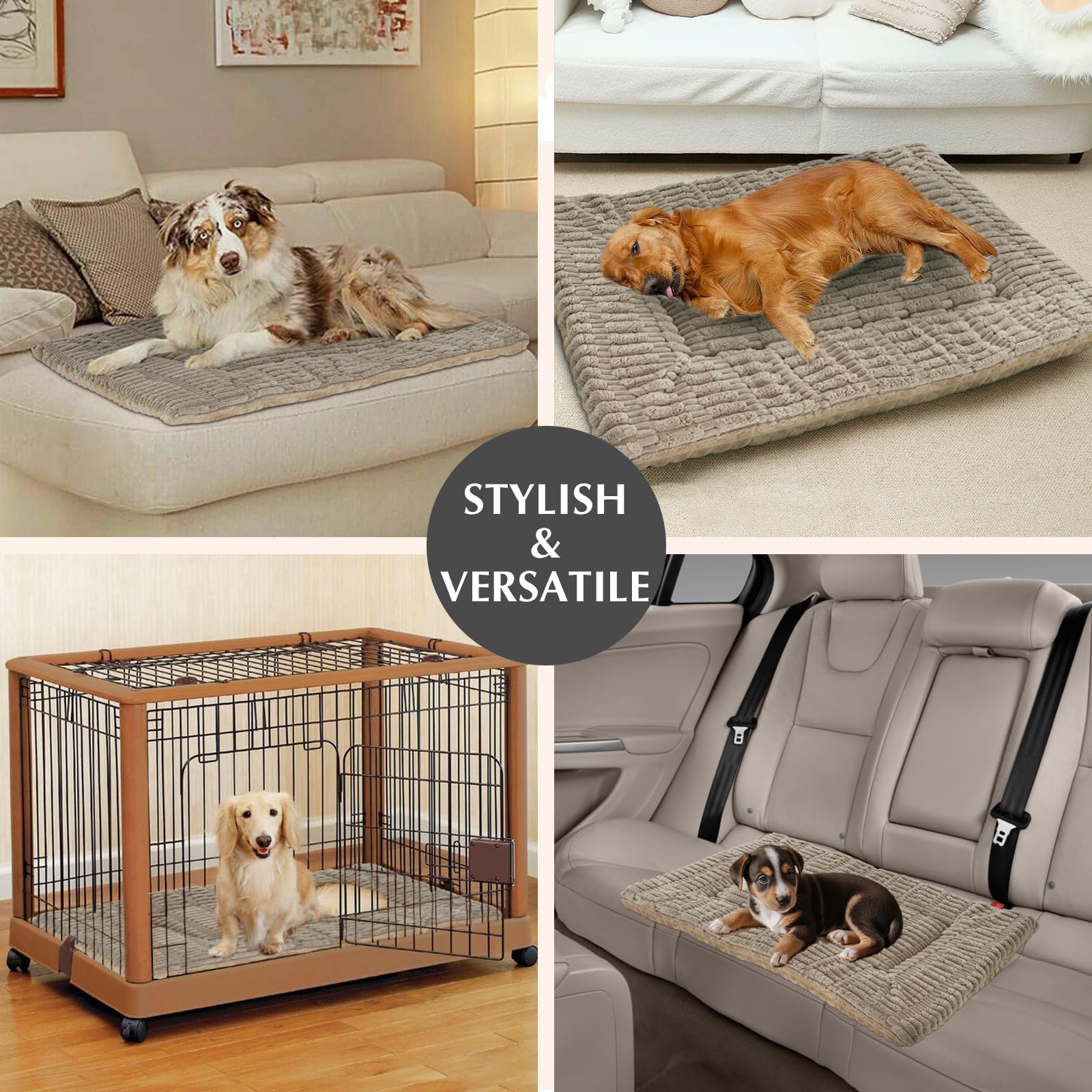 IEUUMLER Memory Foam Matelas pour Chien Compagnie Réversible Doux Coussin Lavable Facile à Transporter Extérieur FC020 (Khaki, XL-100x80cm)