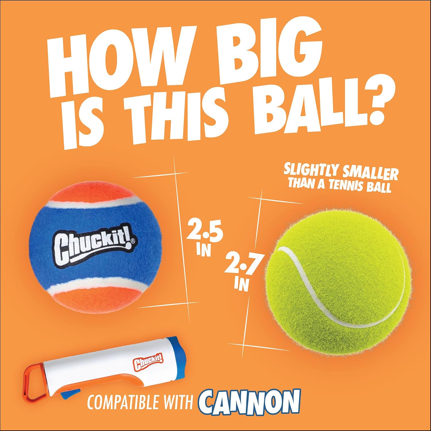 Chuckit! Cannon 16M Dog Ball Launcher for Fetch, 16-Inch Dog Fetch Toy and Interactive Ball Launcher, Works with Small 2-Inch and Medium 2.5-Inch Balls, Includes 4 Medium Balls