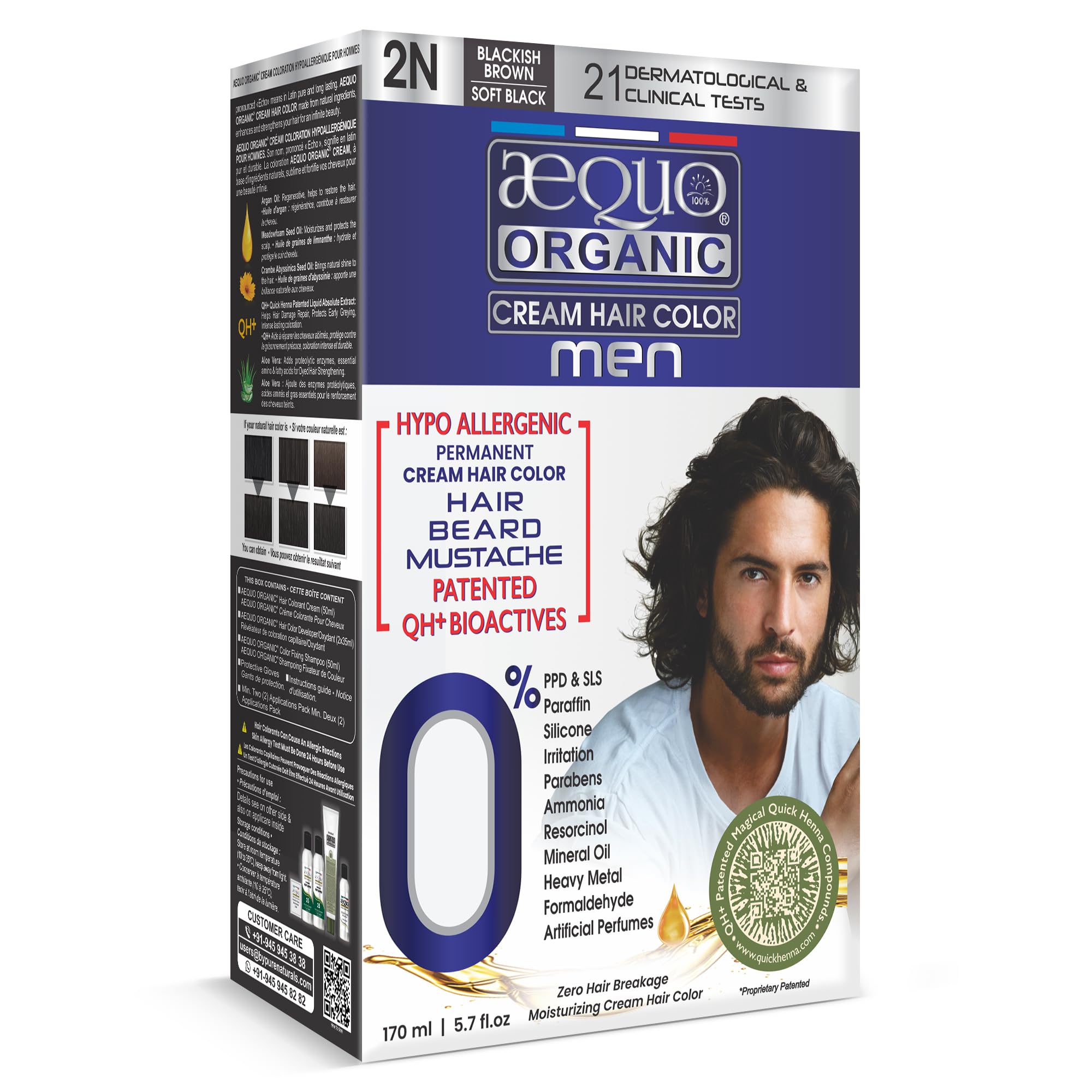 Cream Hair Conditioning Colour With QH+ Water | Natural, 100% Grey Coverage, PPD & Ammonia Free | Hair, Beard & Moustache Color For Men | 2N Blackish Brown, 170ml, Pack Of 1