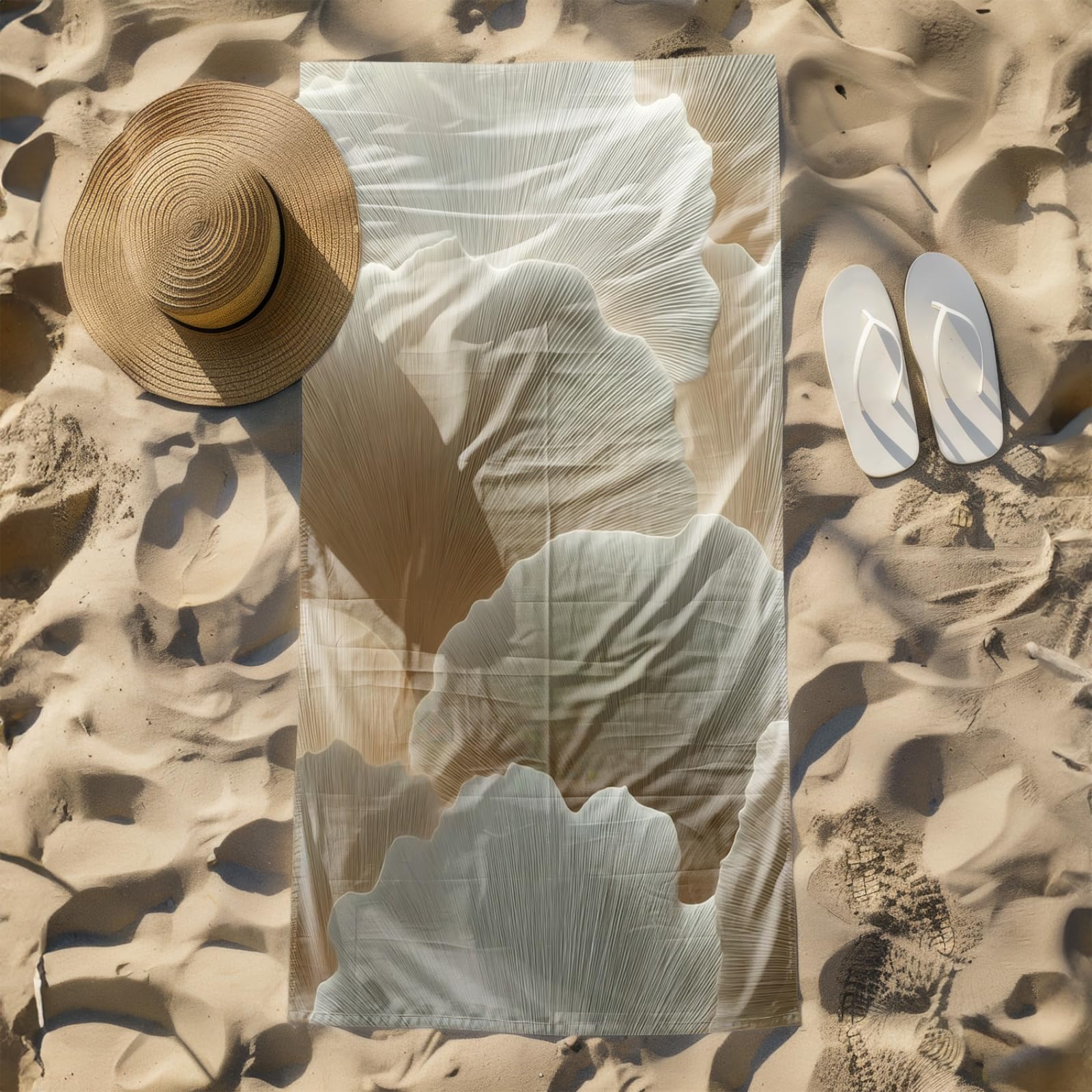 Générique Serviette de Plage 90X180 Modèle Blanc Marron Clair