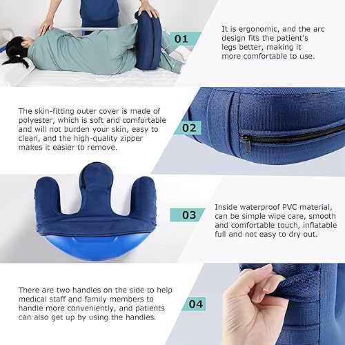 Miniatura 3 de YHK Dispositivo de giro inflable, poliéster para prevenir la atrofia muscular para personas mayores con correas extraíbles en forma de U, almohada