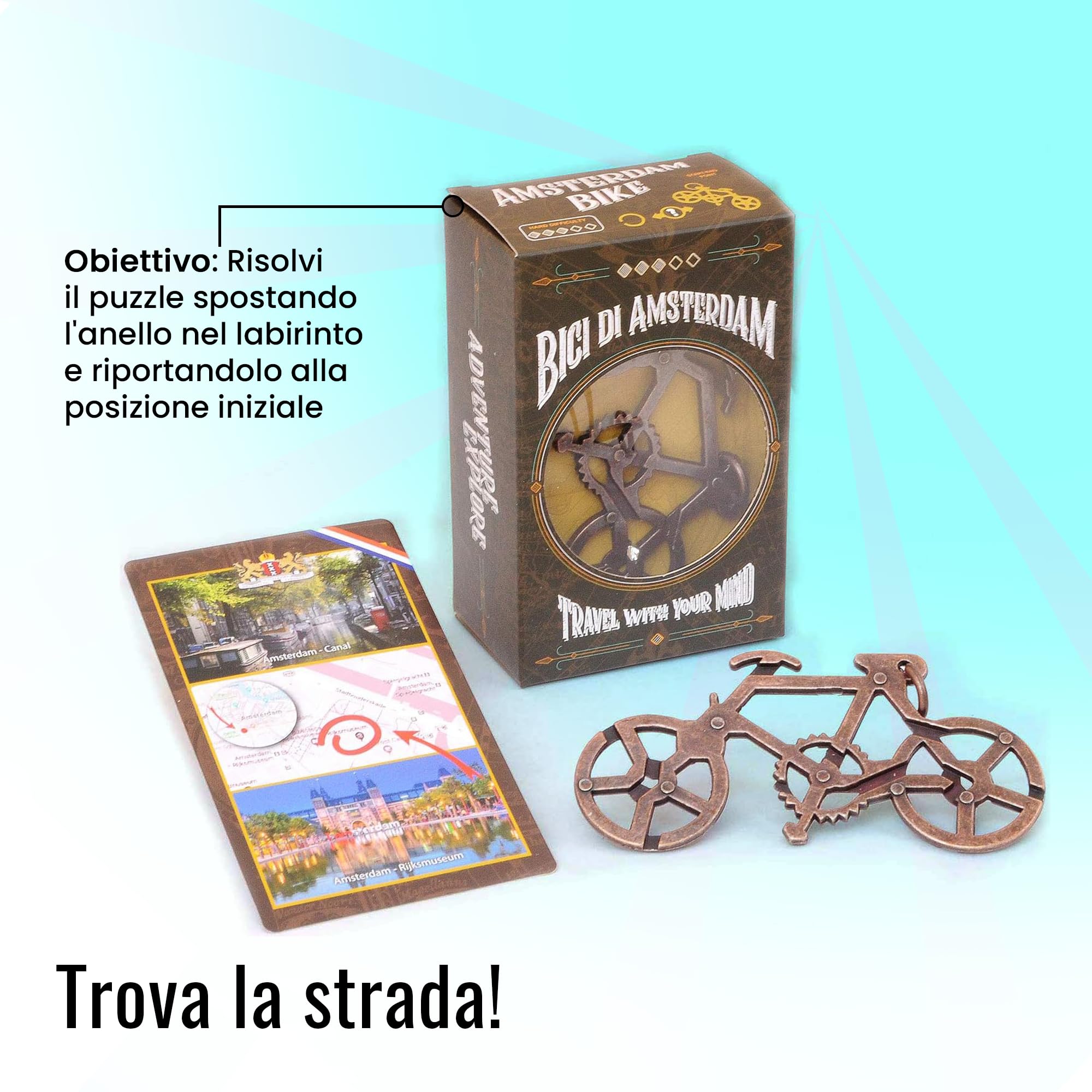 LOGICA GIOCHI Art. Bici di Amsterdam - Rompicapo in Lega - Difficoltà 3/6 Difficile - Serie Viaggiatori da Collezione - Cast Puzzle