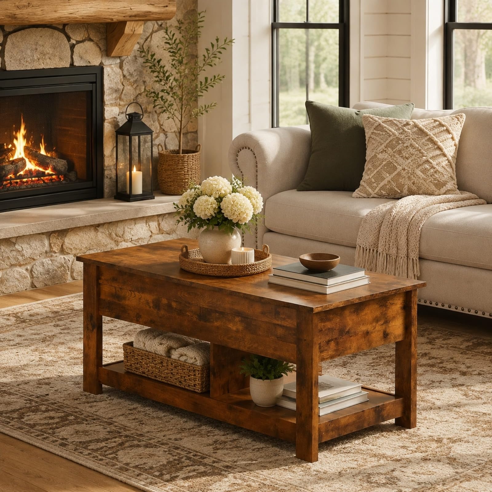 Rustic Farmhouse Lift-Top Coffee Table