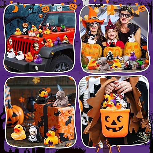 Miniatura 6 de 48 patos de goma de Halloween a granel con bolsa, suministros de recuerdos de fiesta de Halloween, bolsas de regalos de Halloween, rellenos de