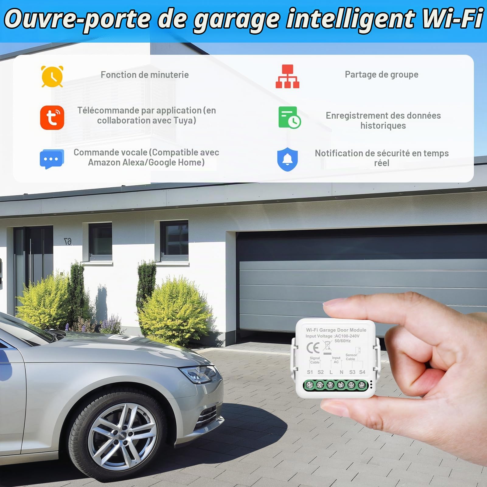 Ouvre Portail Connecté, Ouvre-Porte de Garage Connecté WiFi, 2.4GHz