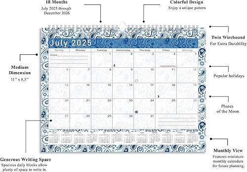 Miniatura 3 de Calendario mensual 2025-2026 de paredescritorio encuadernado en espiral  18 meses de escritoriocalendario de pared  (Edición #021)