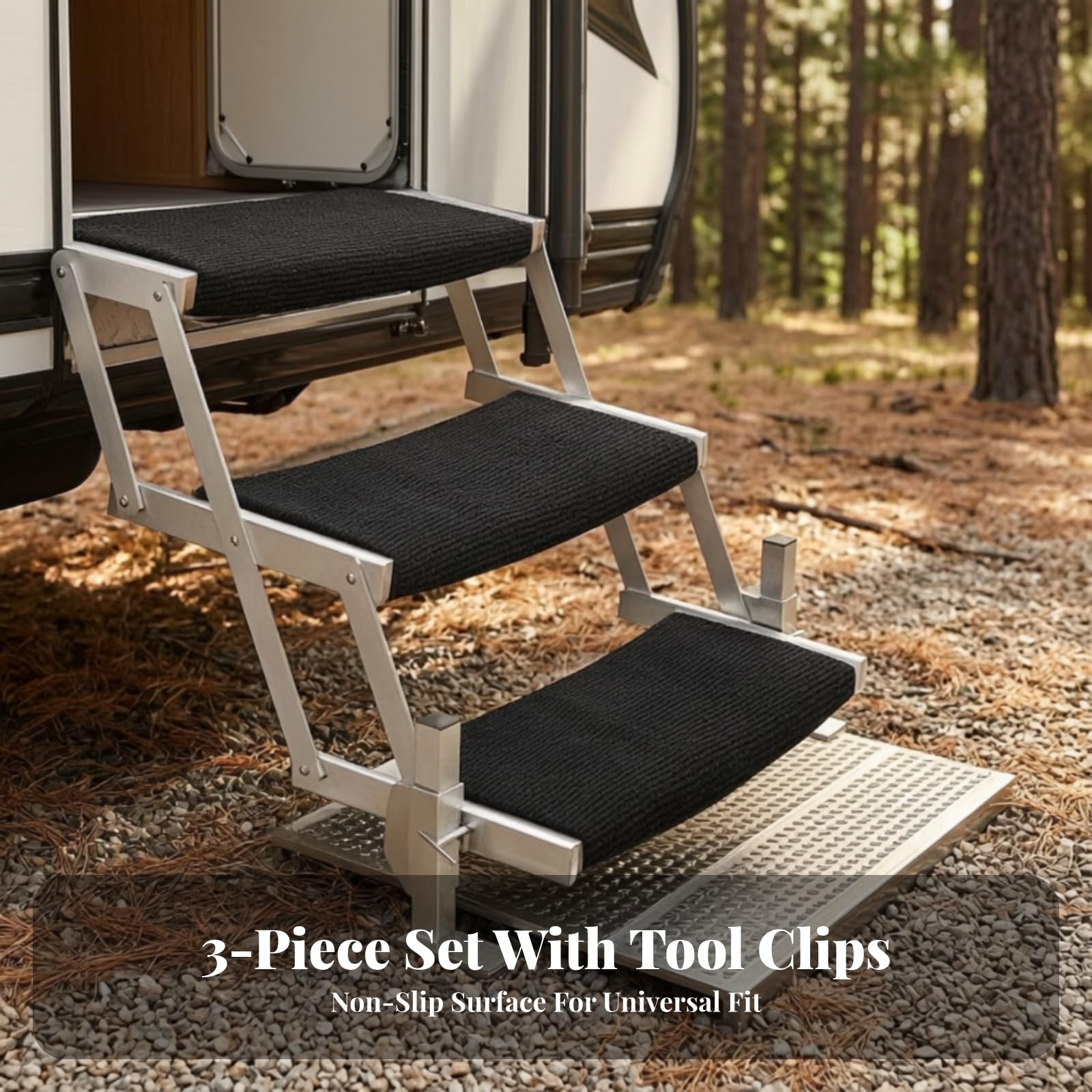 Harilla 3 Stück Treppenmatte leicht zu reinigen Camping-Treppenmatte verstellbar Trittstufenmatte mit schn für Familien, Outdoor-Abenteuer
