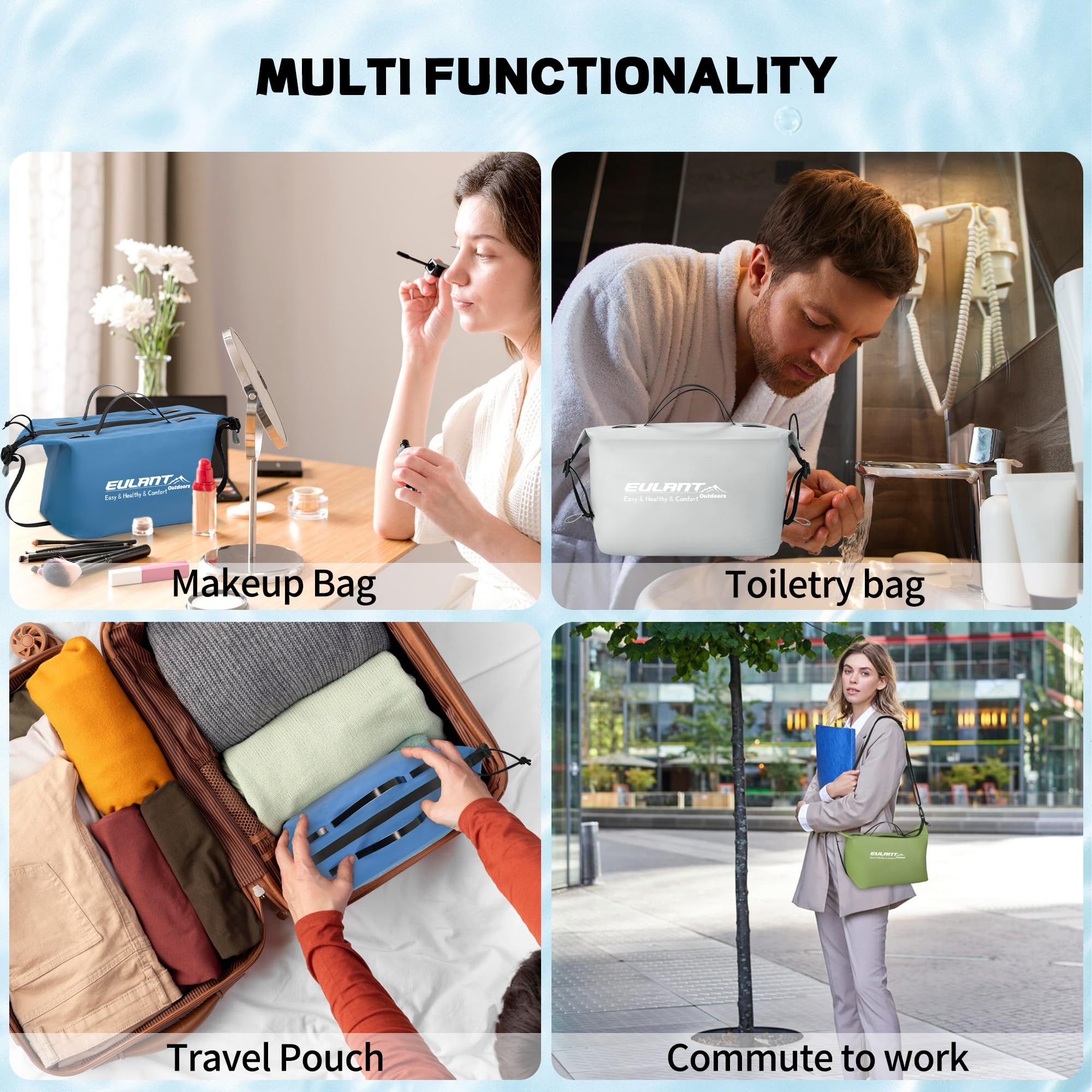 EULANT Beauty case da viaggio con manico, per uomini e donne, organizer impermeabile di grande capacità, per accessori da toeletta, viaggi, viaggi di lavoro, Confezione da 2 grigio