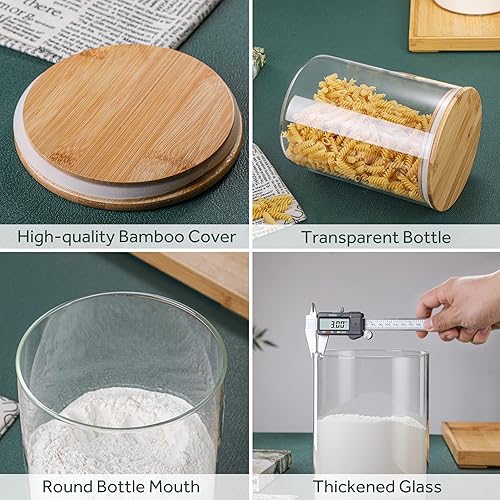 Miniatura 3 de Soporte para recipiente de almacenamiento de vidrio transparente de 101.4 fl oz100 onzas líquidas con tapa hermética de bambú, tarro extra grande
