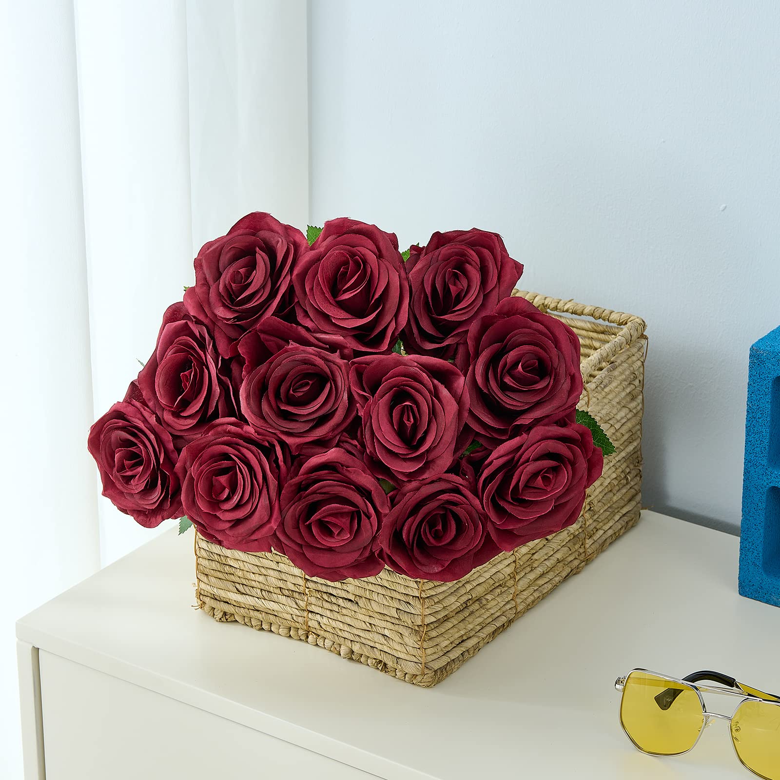 Carlita's Blooms 15 rosas artificiales de seda, ramo de flores artif