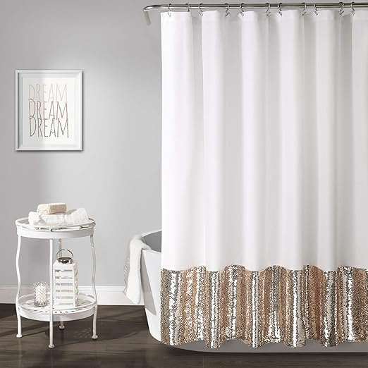 Lush Decor, 72" x 72", Blush & White Mermaid Sequins Shower Curtain