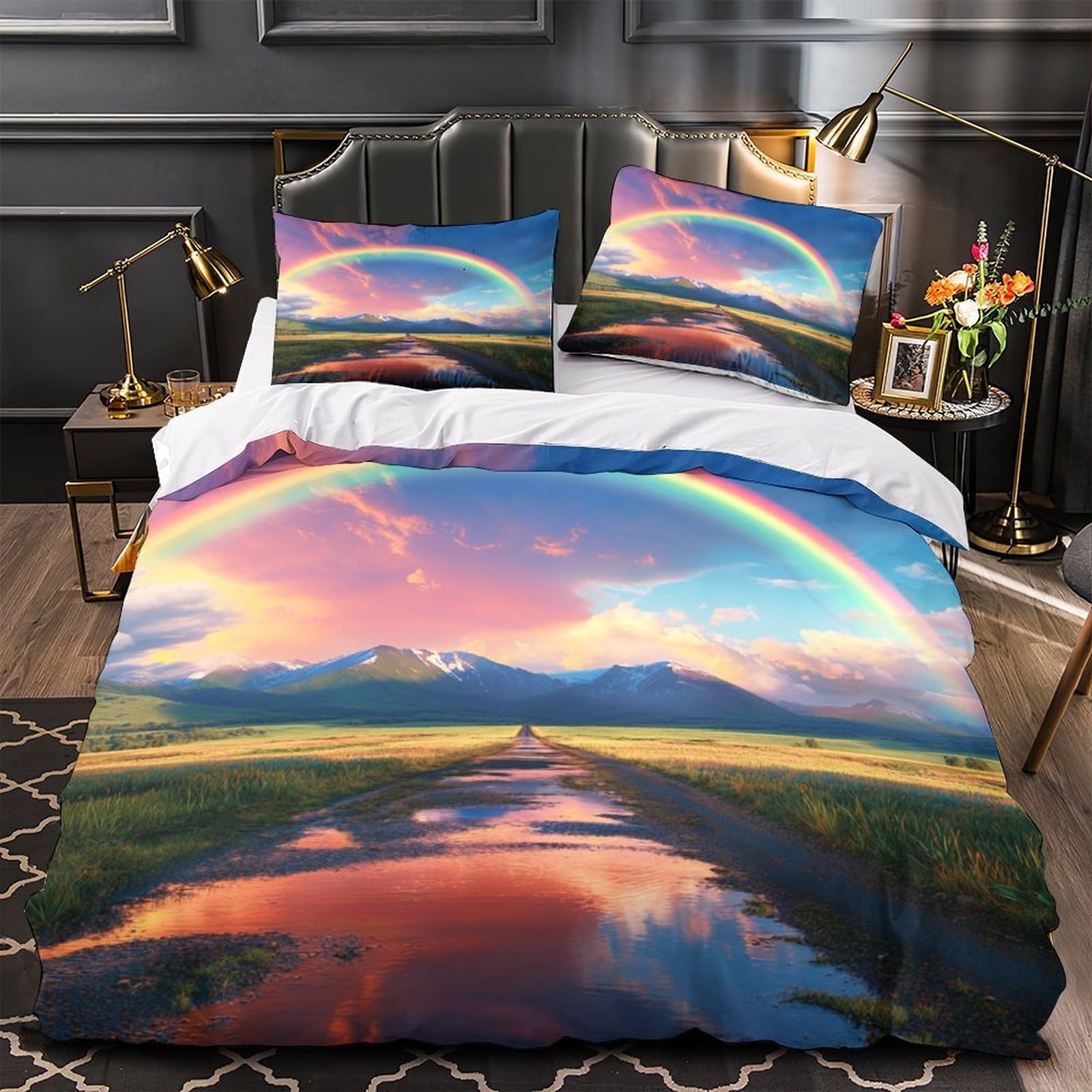 Parure de lit cheval arc-en-ciel 3D housse de couette king