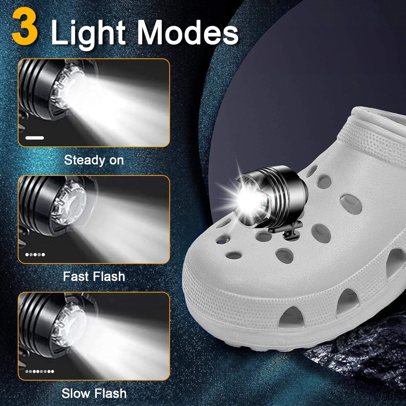 2 PCS Luz de Zapato de Cocodrilo, Impermeables Faros Croc, Luces LED Para Zapatos Con 3 Modos de Luz, Accesorios de Decoración Para Caminar, Cumpleaños Para Adultos y Niños Regalos