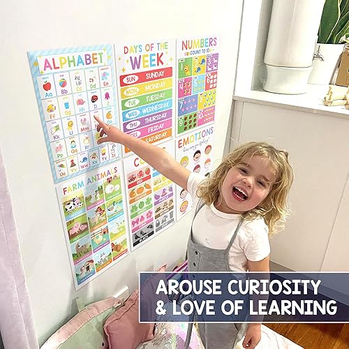 Miniatura 3 de BEAWART 18 pósteres educativos laminados para niños pequeños, carteles preescolares para aula, decoración de pared de jardín de infantes, materiales