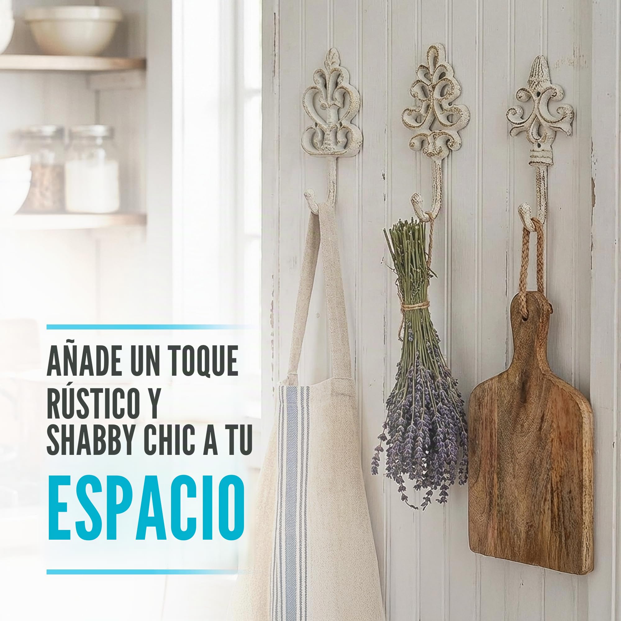 Comfify Ganchos de pared decorativos de hierro fundido antiguo, rústico, estilo campestre francés, grandes ganchos decorativos para colgar, juego de 3, tornillos y anclajes para montaje incluidos
