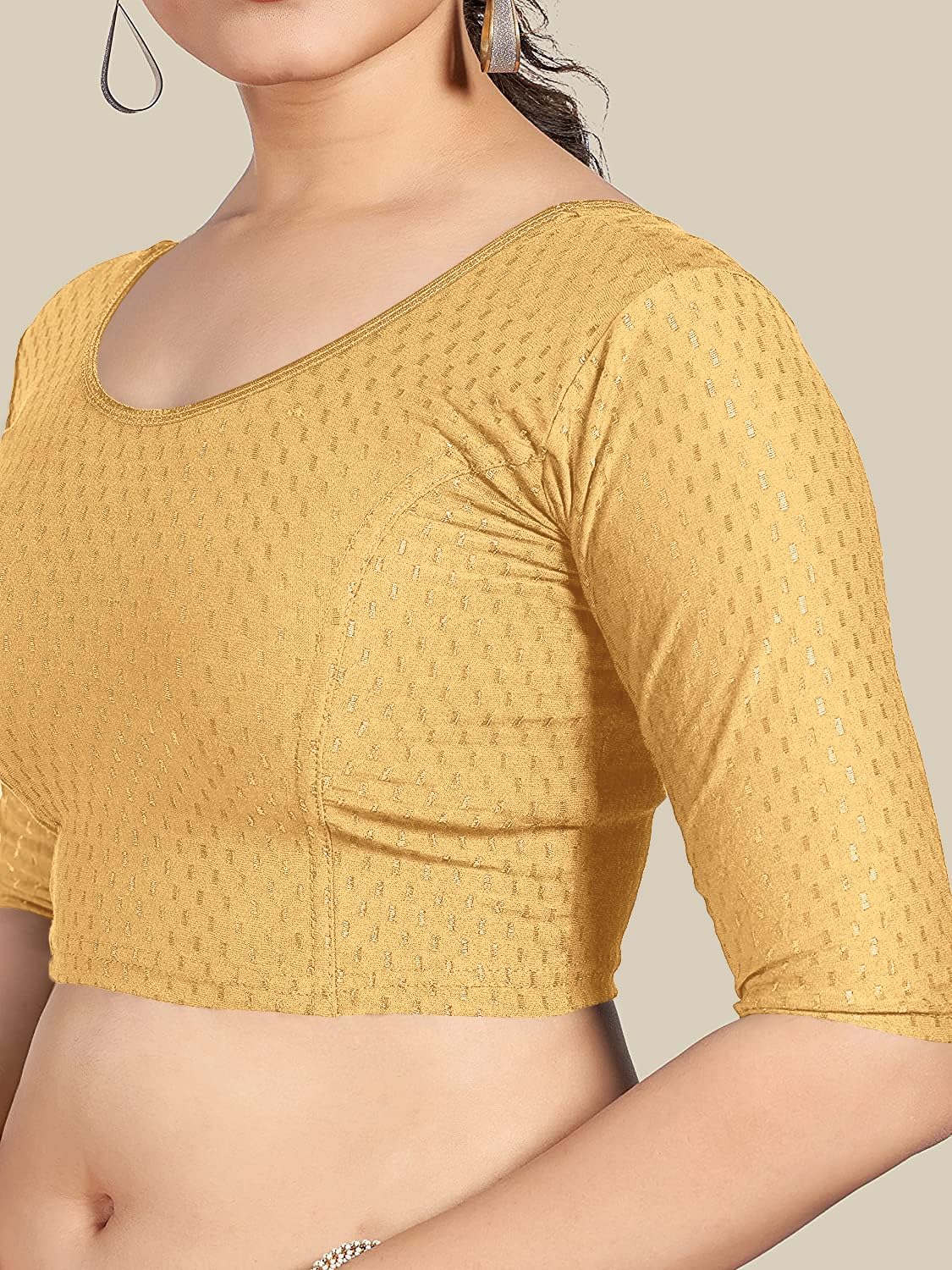 themilestocks Women's Blouses Readymade Gold Stretchable Saree Crop Top Choli Free Size - Image 3