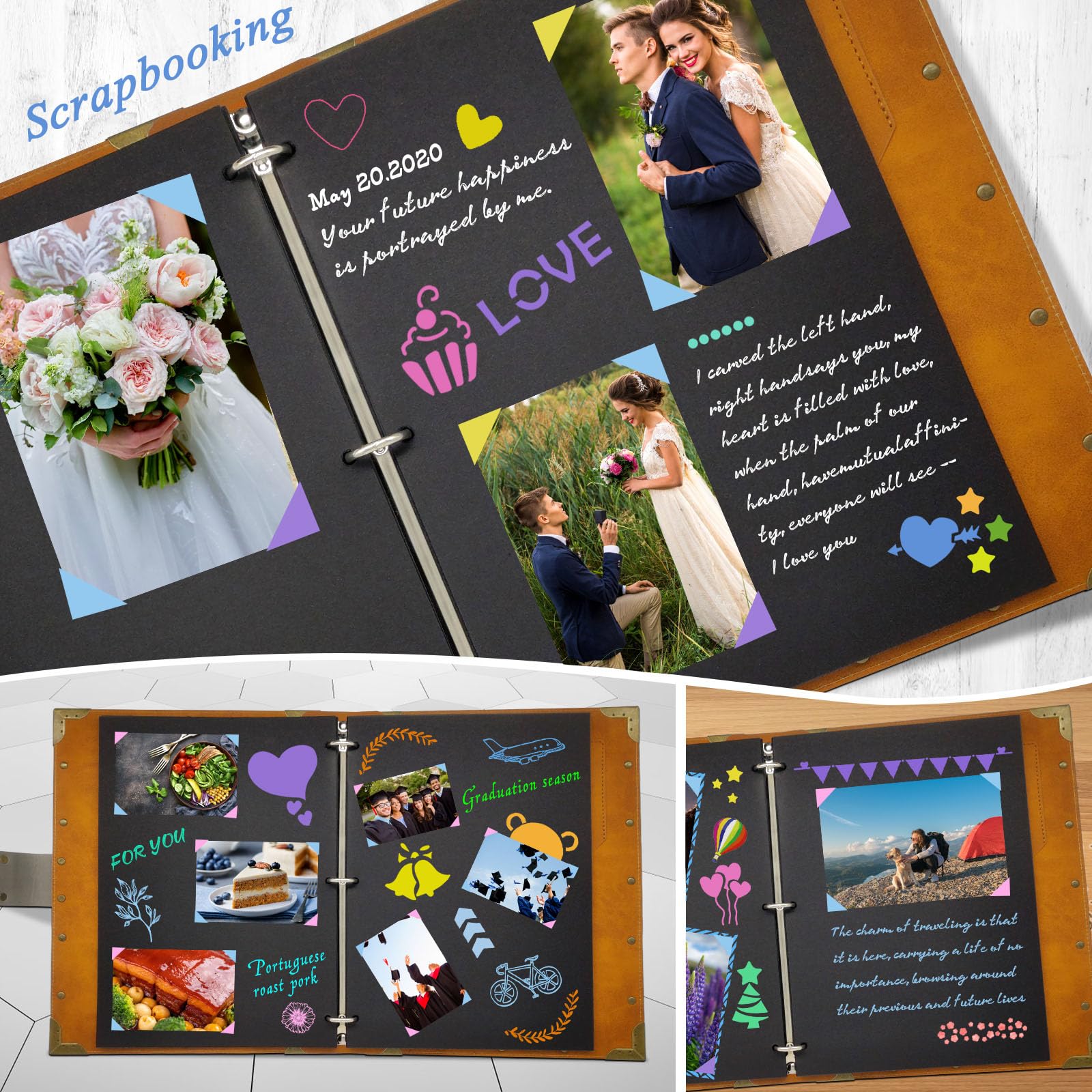 ZEEYUAN Album fotograficzny, do scrapbookingu z miękkiego albumu ze skóry DIY 60 czarnych stron Rodzina Księga gości specjalny ślub Boże Narodzenie Walentynki prezenty urodzinowe wyjątkowy prezent