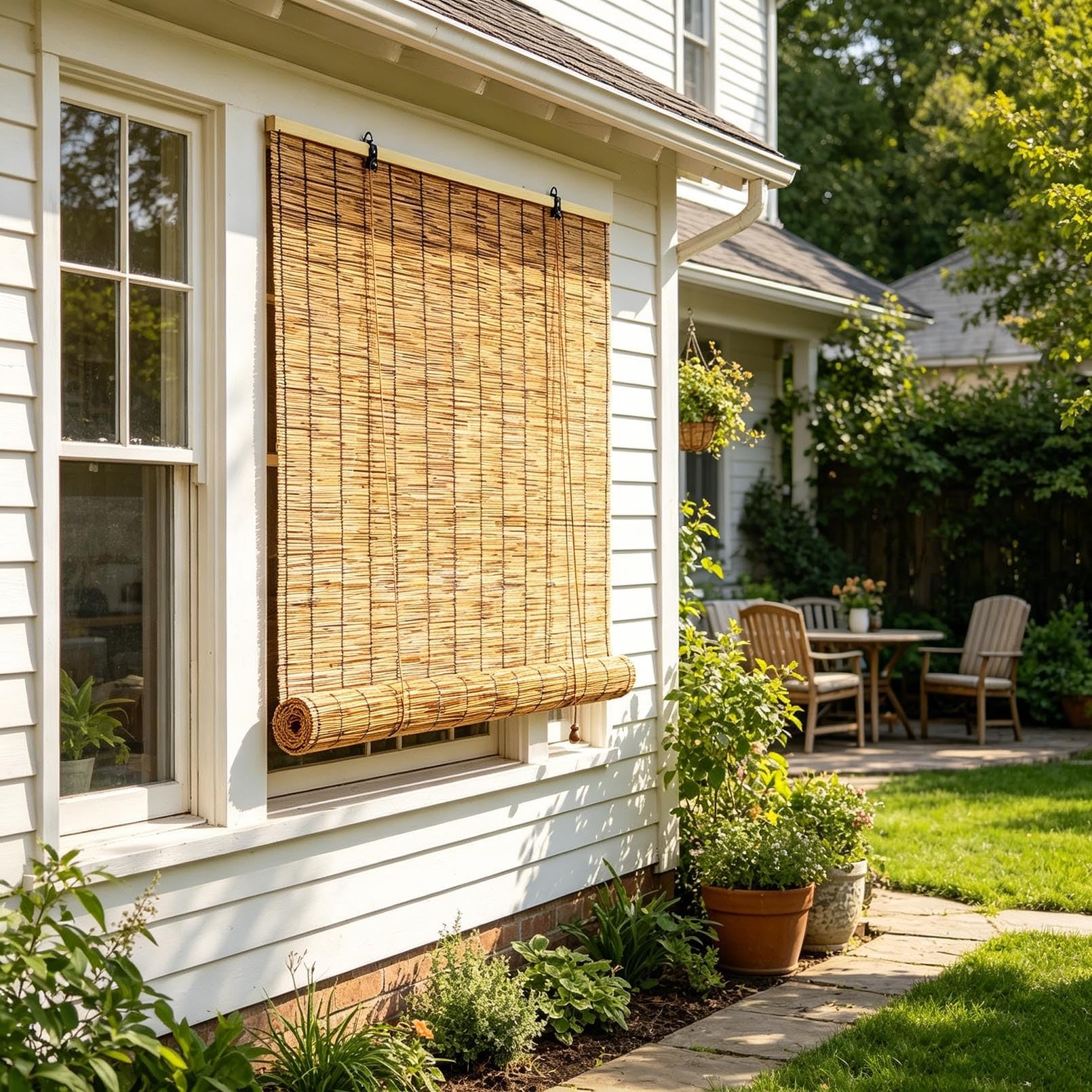 Store Enrouleur Extérieur Naturel Store Bambou Extérieur 100x200 120x160 150x180 150x200cm Rideau De Roseau Avec Levage Stores Venitien Bois Pare Soleil Balcon Terrasse Pergola Fenêtre(W130cmxL200cm)