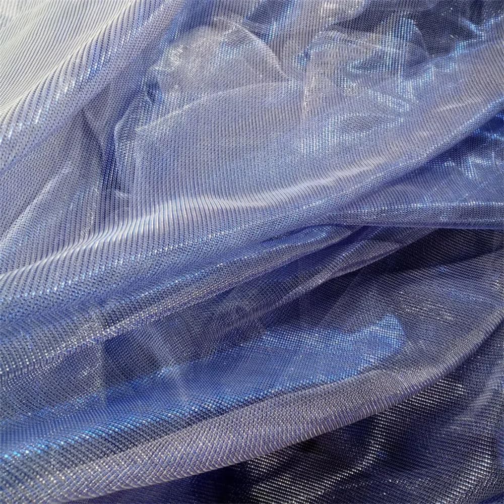 Tul de poliéster de primera calidad, Tela de malla for vestido noche, 5 yardas, iridiscente Multicolor, 100% poliéster, costura boda(3 Blue-silver)