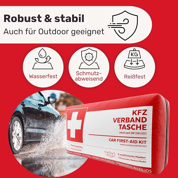 KFZ Verbandstasche nach aktueller Norm 2026 inkl. Beatmungstüchern - KFZ Verbandskasten europaweit nutzbar - Erste Hilfe Set Verbandkasten DIN 13164:2022 (StVO konform) - 3