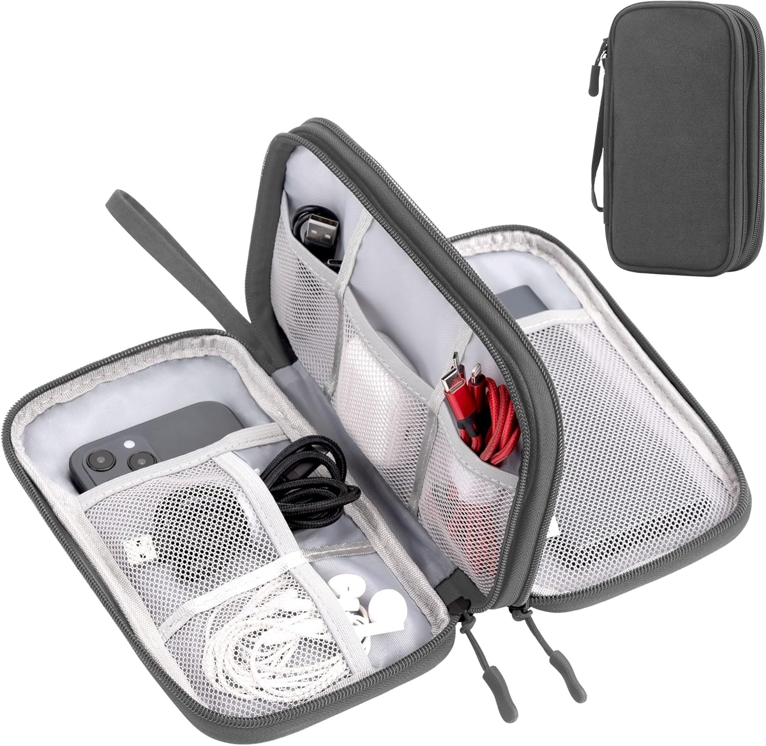 Arae Electronic Organizer, Travel Cable Organizer, Double Layers Portable Waterproof Pouch, Electronic Accessories Storage Case for Cable, Cord, Charger, Phone, Earphone (Dark Gray, S)