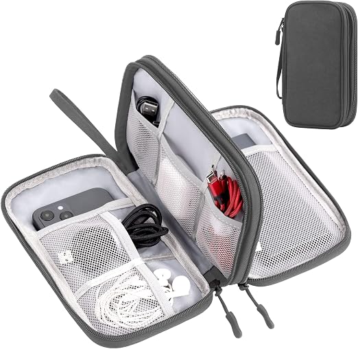 Arae Organizator elektroniczny, organizer na kable podróżne, dwuwarstwowe przenośne wodoodporne etui, etui do przechowywania akcesoriów elektronicznych na kabel, przewód, ładowarkę, telefon, słuchawki