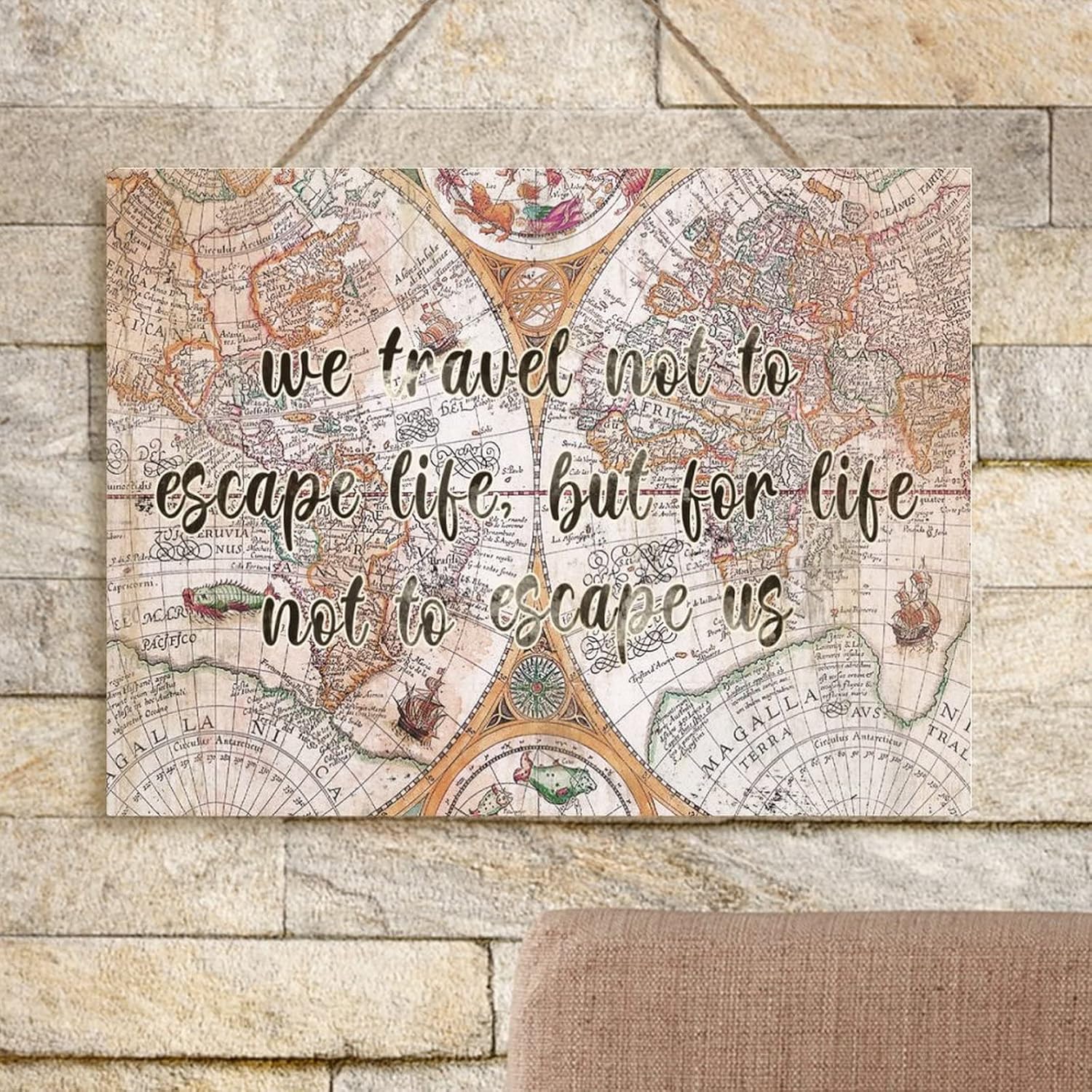 Wood Sign Wall Decor Indian Map Travel Adventure Maps Sign We Travel Not to Life Wall Hanging Plaques Vintage Rustic Wood Pallet Wall Art Sign Plaque 24x18in
