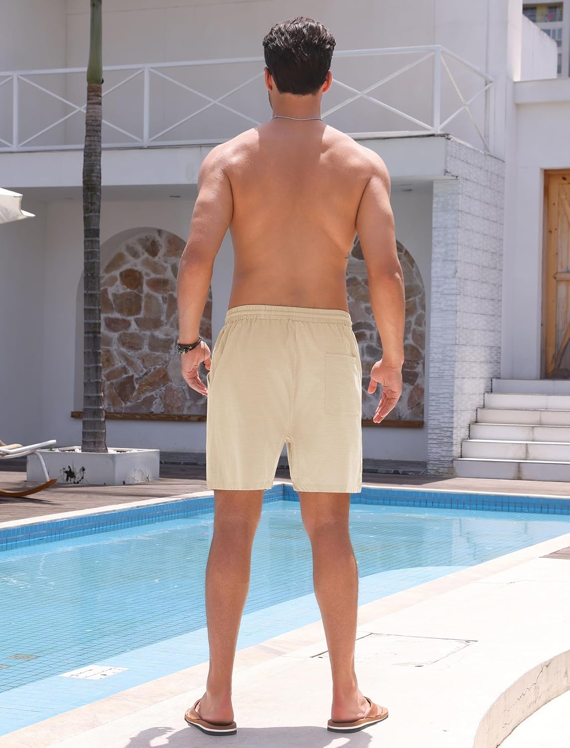 OLEMEK Men's Casual Shorts Cotton Elastic Waist Drawstring Shorts Summer Beach Shorts with Pocket - Image 3