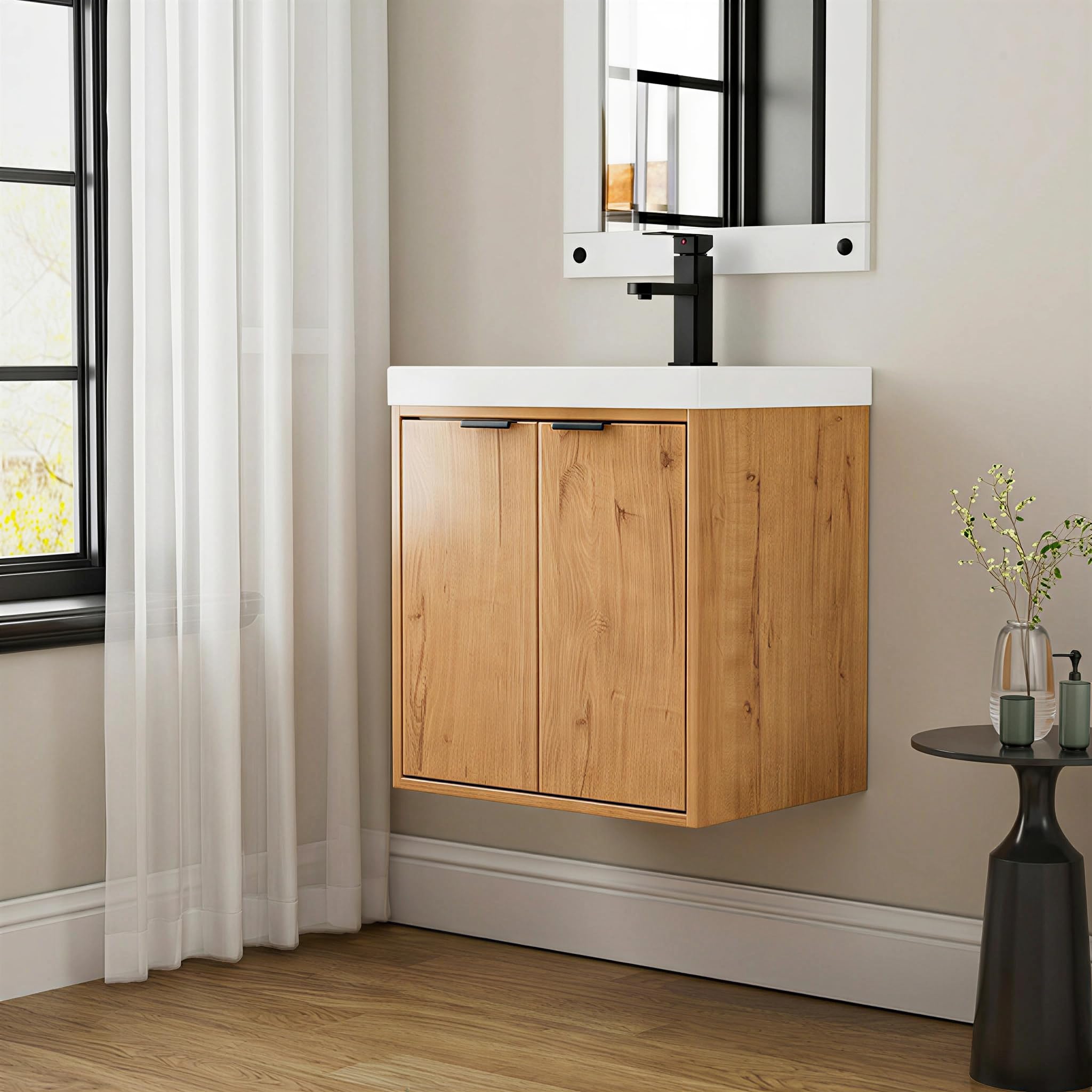 UEV Mobile Bagno a 2 Ante con Lavabo in Resina, 49x37,5x50, Naturale