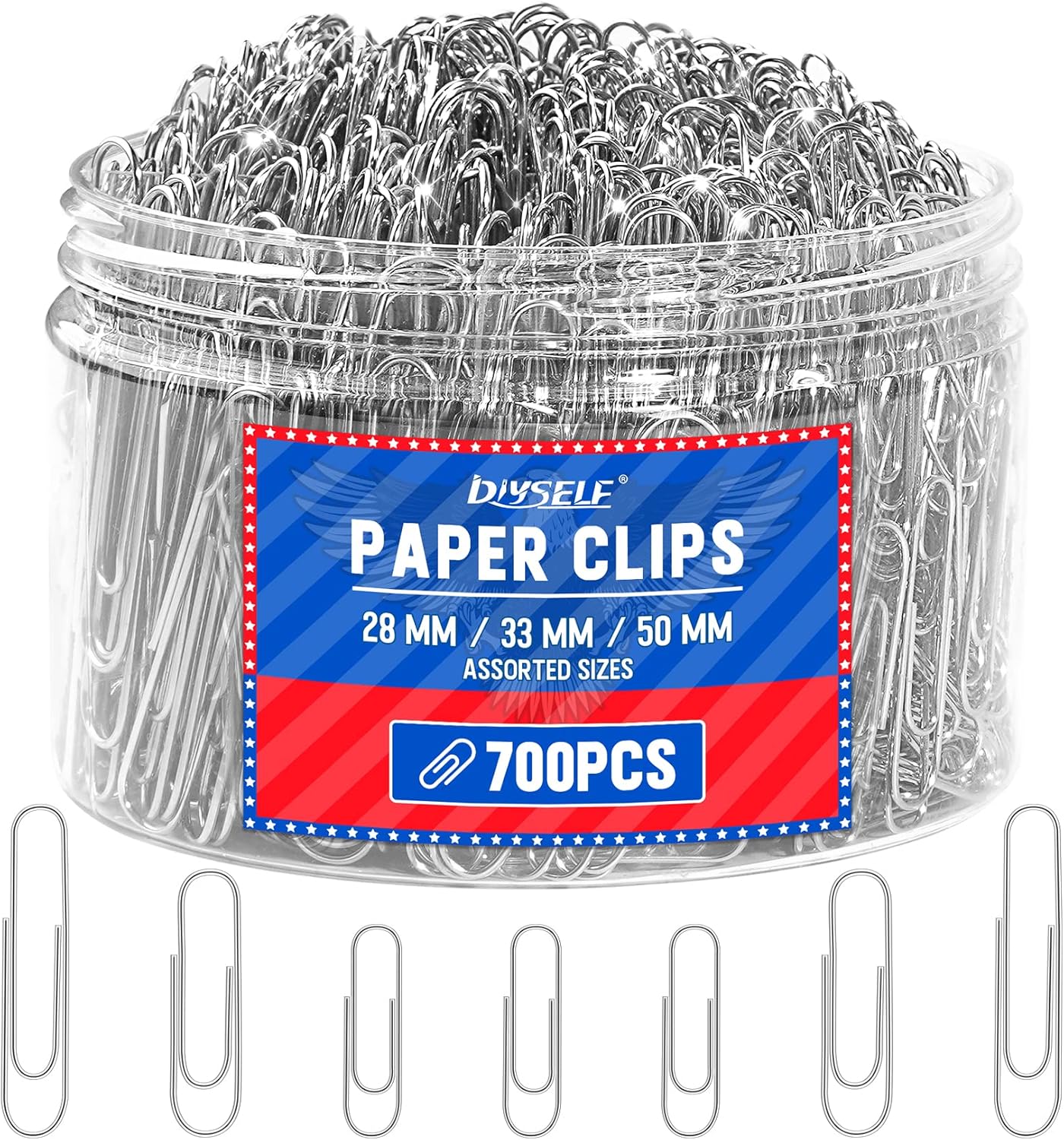 DIYSELF 700PCS Paper Clips Assorted Sizes, Silver Jumbo