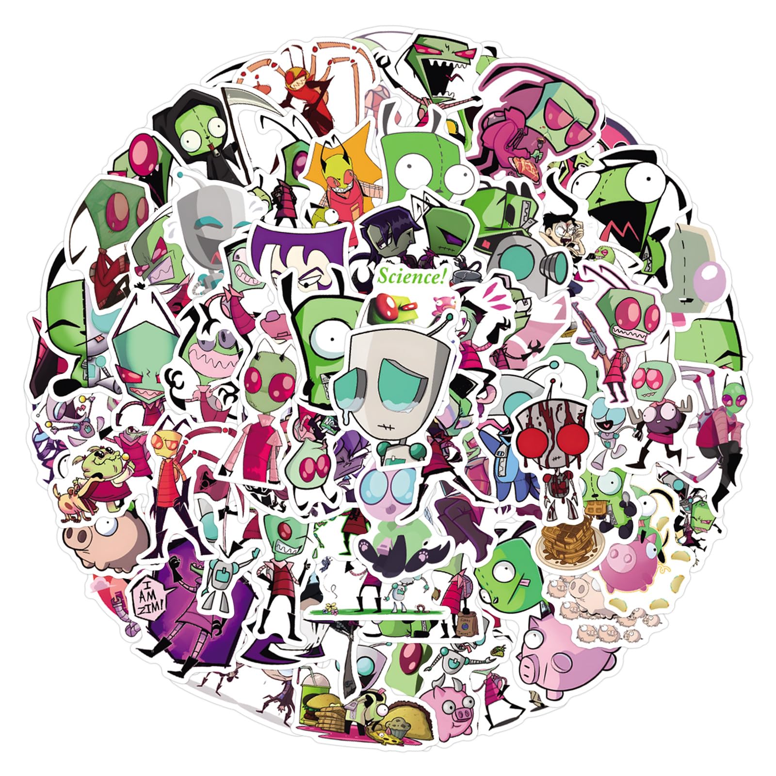 110Pcs Funny Cartoon Anime Invader ZIM Stickers - Waterproof Vinyl Cute Stickers for Water Bottles, Laptops, DIY Decoration, Scrapbooks, Skateboards, Phones