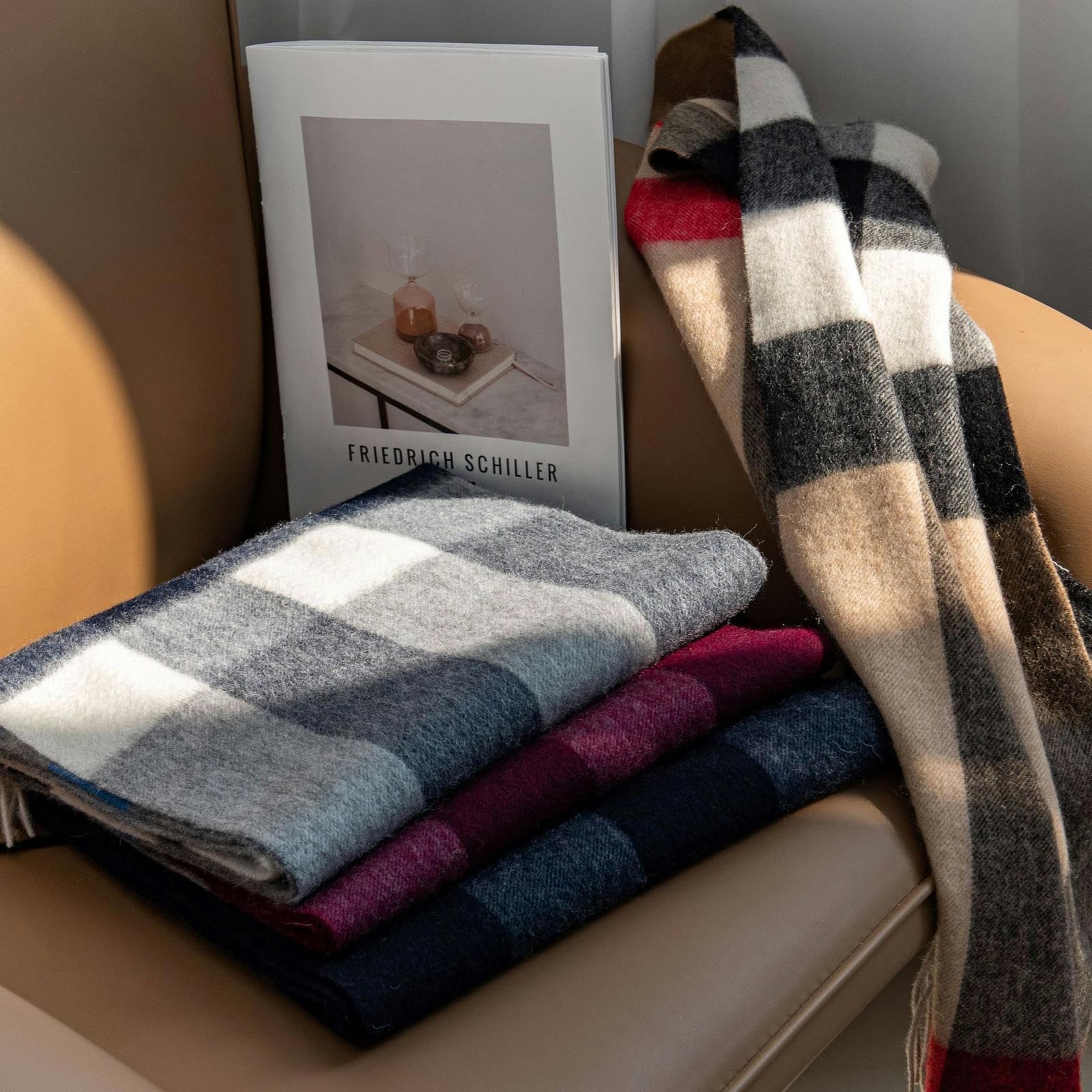 Sciarpa Donna in Cashmere Scozzese, Colorata e Calda per Autunno Inverno - Azzurro - 30 * 180 Cm
