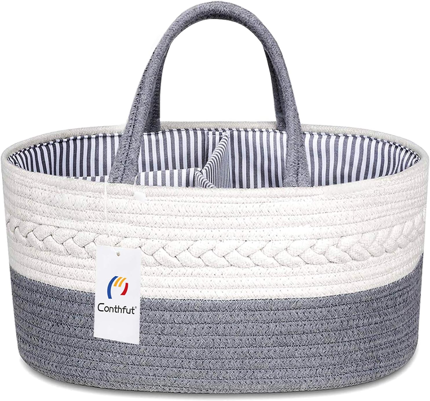 Baby Diaper Caddy Organizer 100% Cotton Rope Nursery Storage Bin for Boys and Girls Large Tote Bag & Car Organizer with Removable Inserts Baby Shower Basket