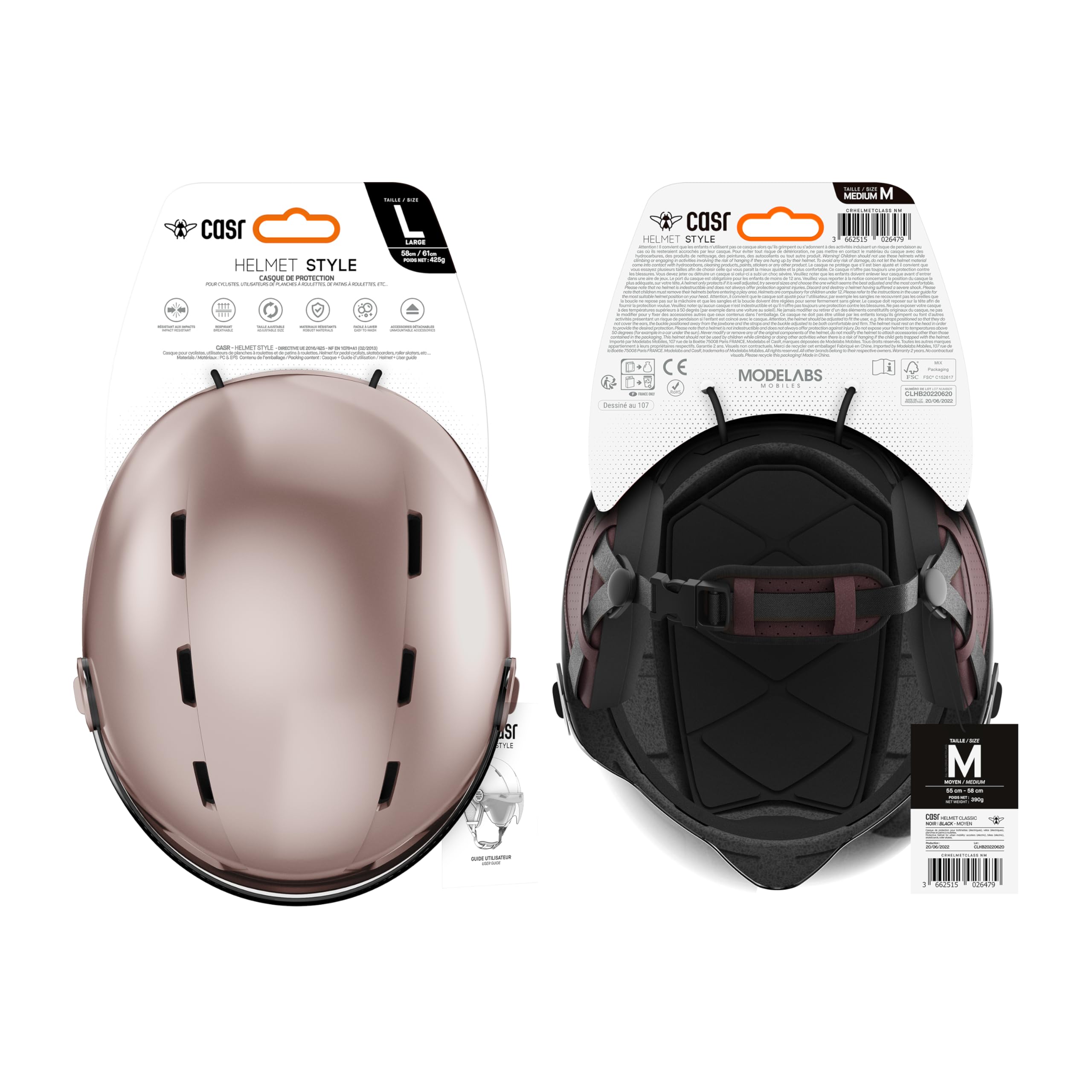 CASR Style - Casque Lifestyle Urbain pour Vélo & Trottinette Electrique - Visière Transparente & Cache-Oreille Amovibles - Confort Optimal pour Homme & Femme - Rose - Taille M