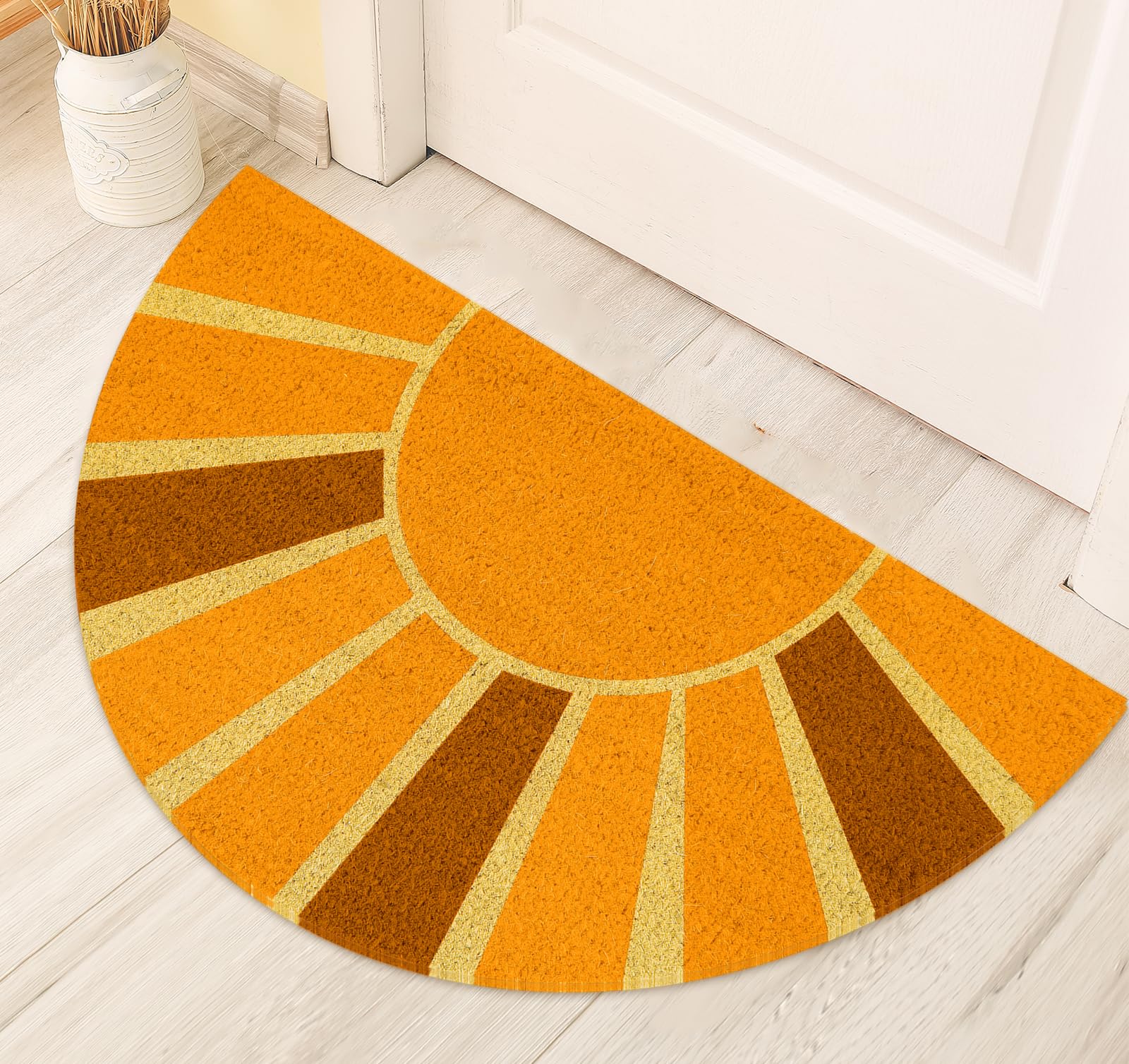 JarThenaAMCS Sunshine Natural Coir Door Mat Half Circle Boho Sunrise Welcome Floor Mat Non Slip Entrance Door Rugs for Indoor Outdoor Home Bathroom
