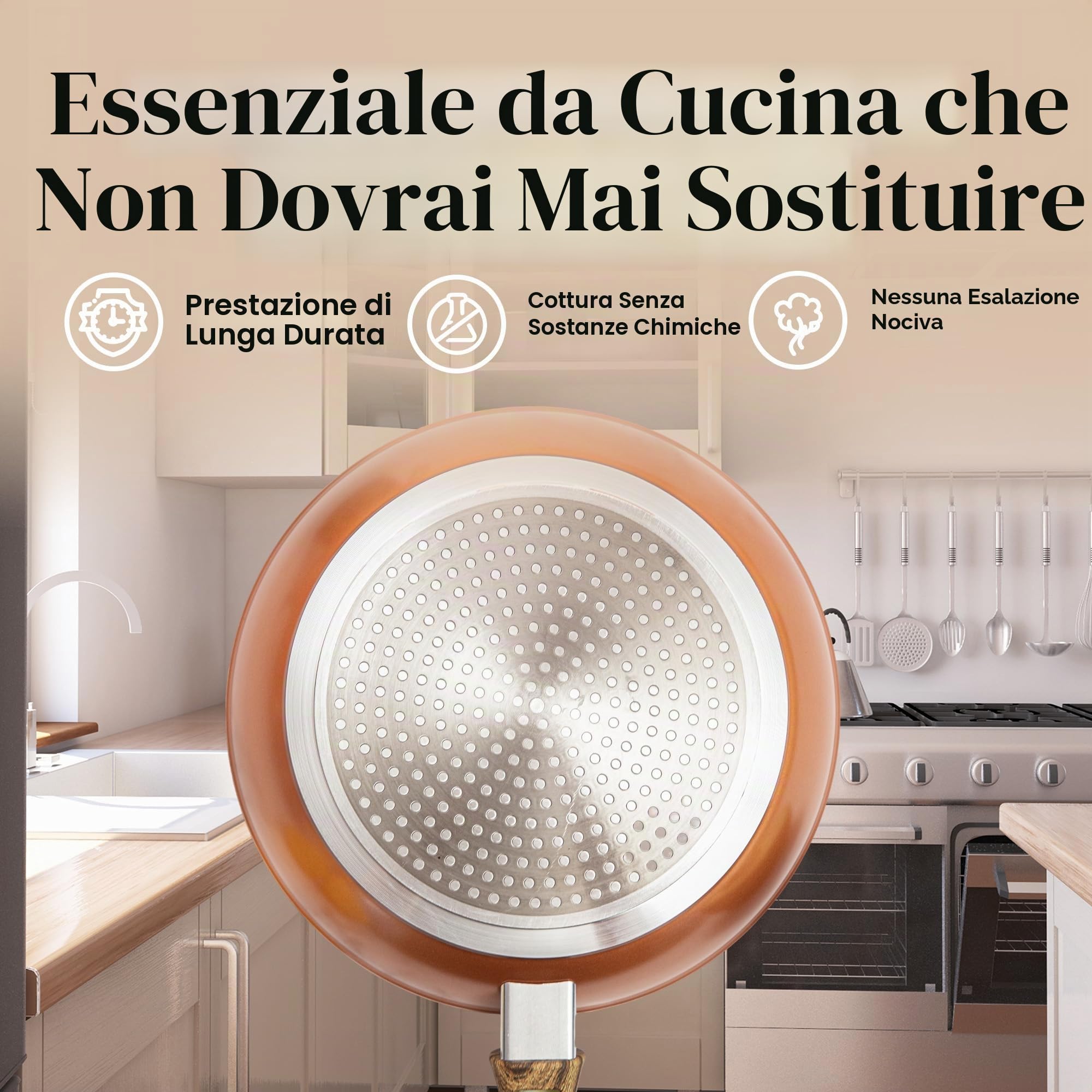 Set di pentole e padelle antiaderenti – Set di pentole per fornelli a induzione – 15 pezzi di utensili da cucina con coperchi – Pentole in rame per cucinare – di Nuovva