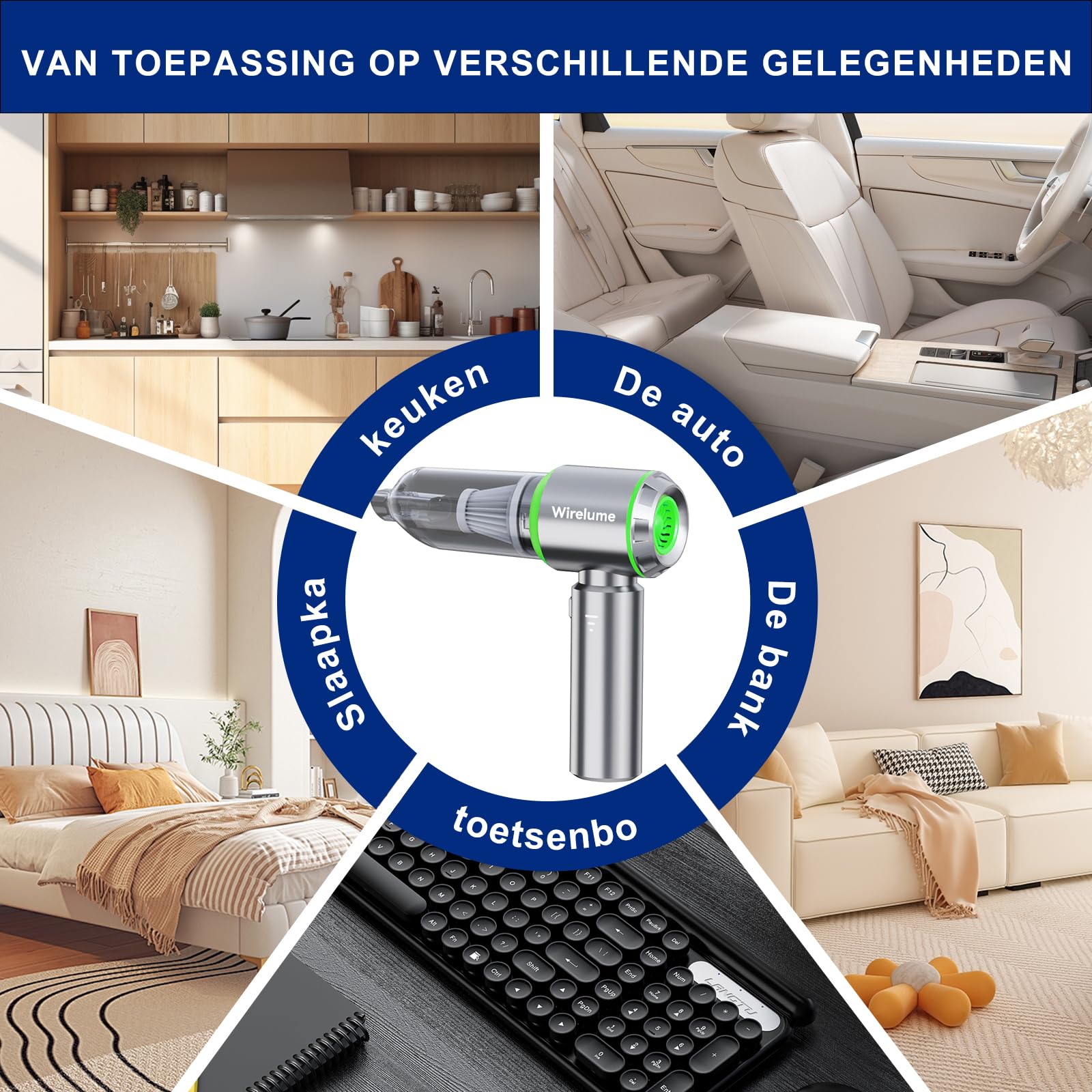 Wirelume Auto Stofzuiger Draadloze Mini Handstofzuiger