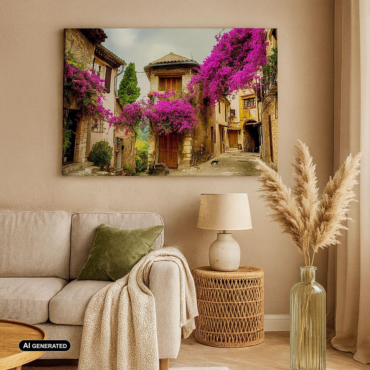 Lienzo Decorativo 120x80cm Moderno Horizontal Arquitectura Botánica - 3589 | Calle Verano Flores Cuadro sobre Lienzo Grande Arte mural Decoración del Hogar Salón Dormitorio Oficina Cuadros de Pared